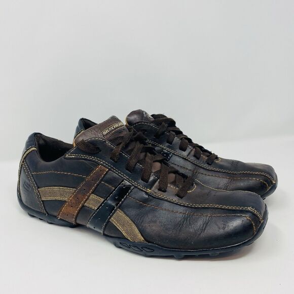 VINTAGE Skechers Y2K Men's 11.5 Relaxed Step Brown Leather Retro Oxford Shoes - Picture 1 of 16